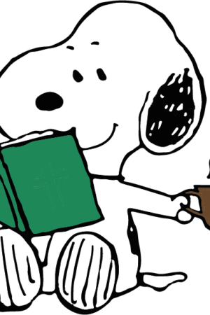 Snoopy with book and coffee